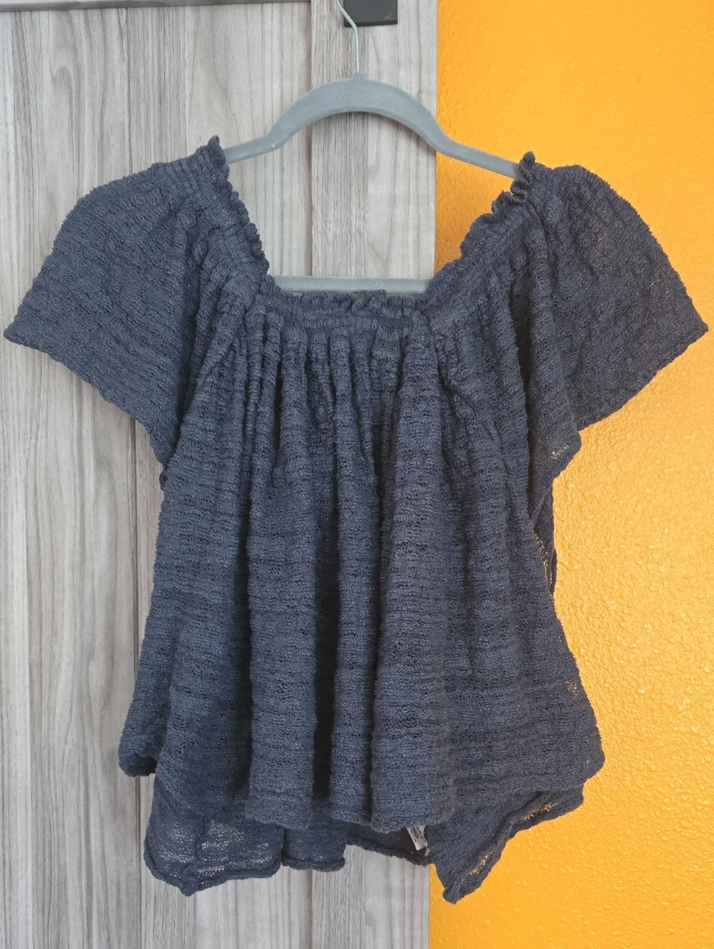 Free People Black Smocked Short Sleeve Peasant Top